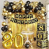 Gold 80th birthday decorations for men,3pcs birthday Decorations for Men boys black and gold Balloon Boxes Birthday Party Favors
