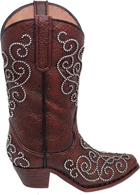 Amazon Com Misc Realistic Cowboy Boot Flower Vase Decoration Studded Accents Womens Silver Brown Cowgirl Boots Country Western Theme Flowers Bouquet Holder Texas Ranch Farm Decor Novelty Gift Patterned Resin Home Kitchen