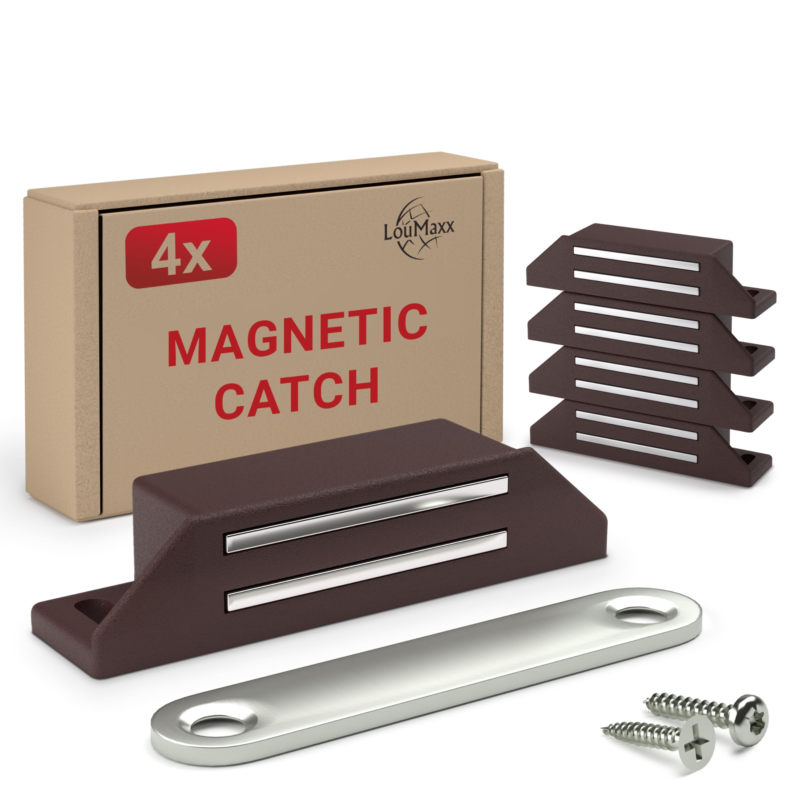 LouMaxx Magnetic Snapper Very Strong - Holding Force 8 kg - Set of 4 in Brown - Door Magnet - Magnetic Closure - Door Magnet - Magnetic Closer - Magnet Door Closer - Magnet Cabinet Door