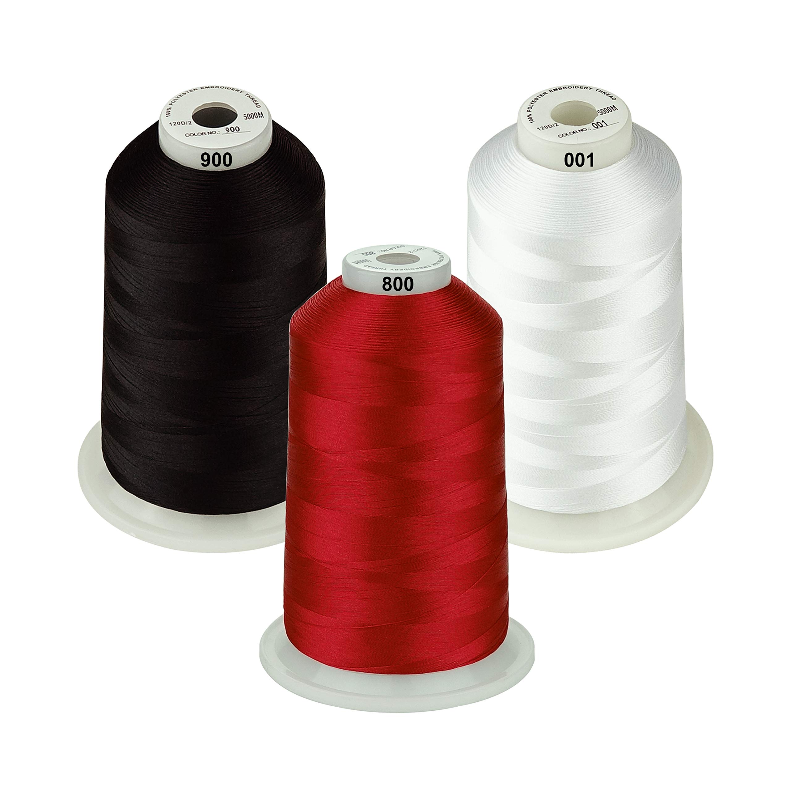 Simthread All Purpose Polyester Embroidery Machine Thread Huge Spool 5000M 5500Y for Sewing Embroidery Machines - Essential Color 1