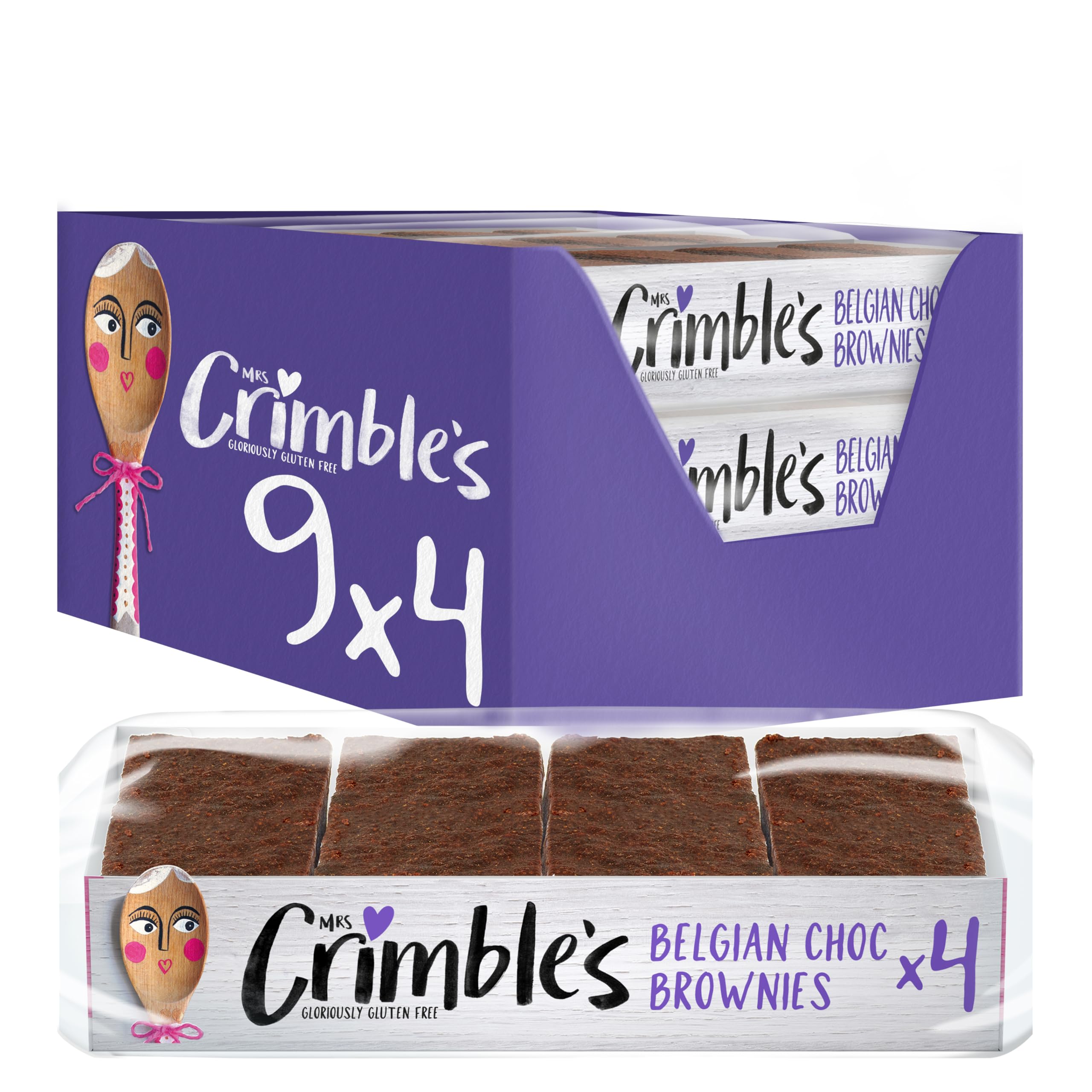 Mrs Crimble's Gluten Free Double Choc Brownies, Premium Quality & Certified Free from Gluten, Wheat Free & Vegetarian Friendly, 9 Packs of 4 (9 x 190g Multi Pack)