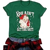 OCURHU Christmas Shirts for Women Funny Merry Xmas Holiday Short Sleeve Tee Tops