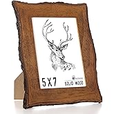 Axeman 5x7 Live Edge Picture Frame, Solid Rustic Handcrafted Wood Frame with Real Bark Edges & High Definition Glass Front, Farmhouse Decor for Tabletop or Wall Display