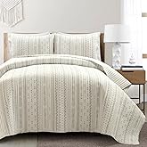 Lush Decor Hygge Stripe Reversible Quilt King Size 3 Piece Set Neutral & White - Striped Bedding Set King Quilt - White Quilts