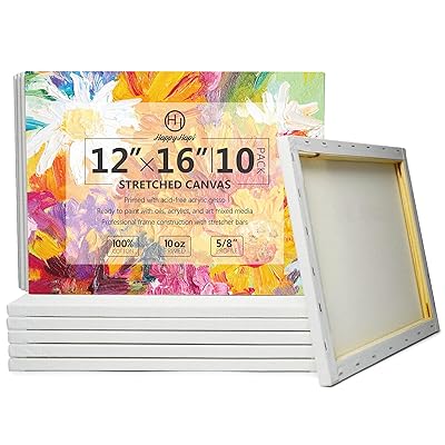 Buy Premium Stretched Canvas 10 Pack 12 X 16 Inch Gesso Primed 100 Cotton Canvas Boards For Painting Using Oil Or Acrylic Paint Canvases For Artist Hobby Painters Beginner Online In Turkey B08tgsxf9j