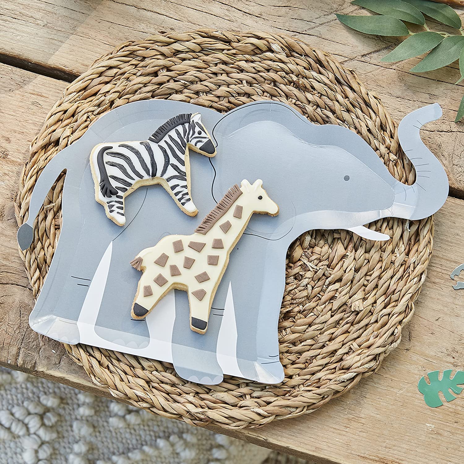 Ginger Ray Eco Safari Theme Jungle Kids Elephant Paper Party Plates - 8pk