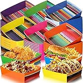 Harloon 36 Pack Large Mexican Paper Food Trays 5 lb Disposable Fiesta Snack Nacho Boats Cinco De Mayo Party Food Serving Trays for Mexican Themed Party Supplies(Colorful Stripes)