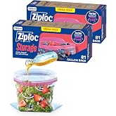 Ziploc Gallon Food Storage Bags, 162 Total Bags (81 Count, 2-Pack) | Gallon Food Storage Bags, Reusable, Stand-Up Bottom for Easy Fill, 2-Pack, 81 Count Each, 162 Total Bags