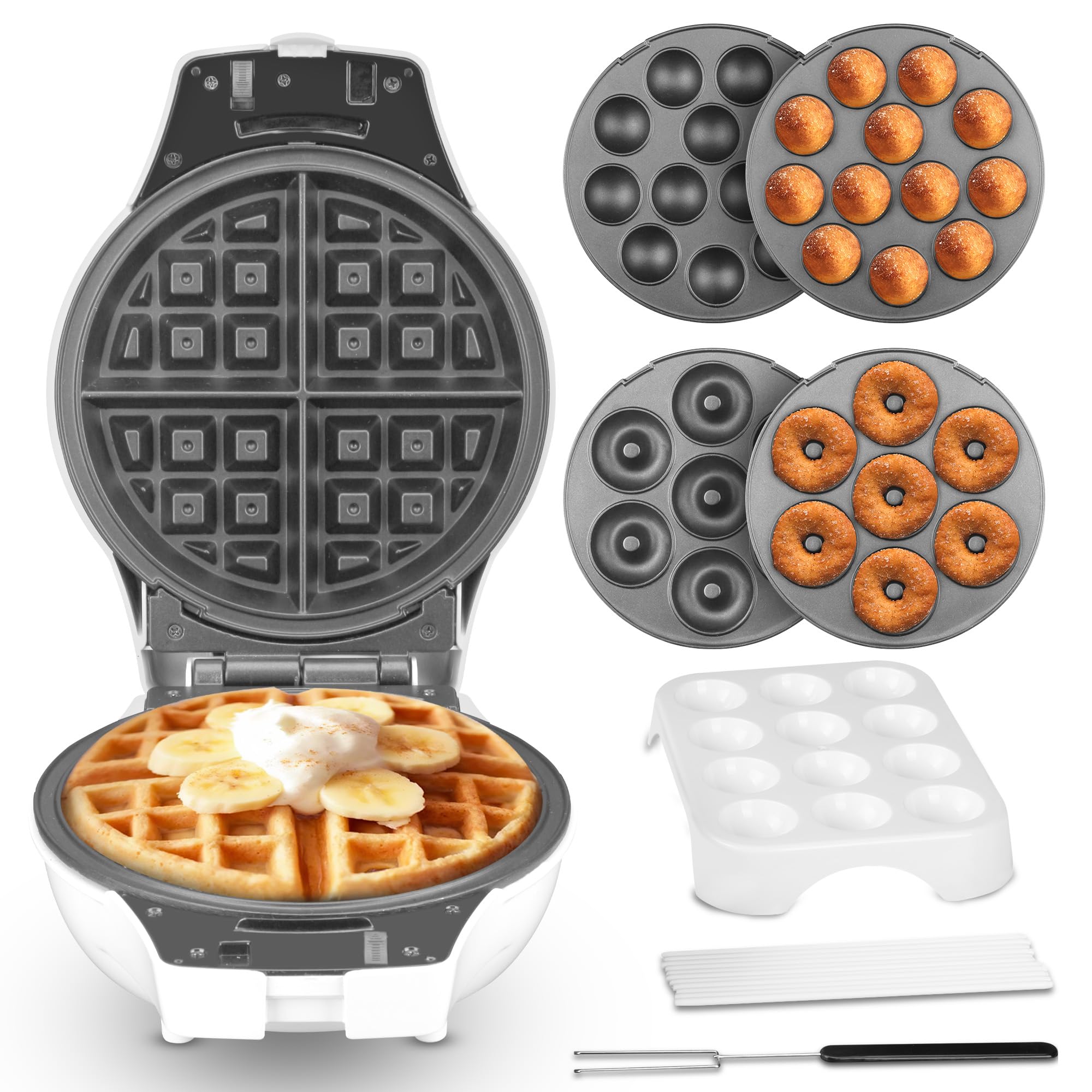 Photo 1 of SugarWhisk Thick Belgian Waffle Maker with 3 Removable Plates, 7” Non Stick Belgian Waffle Iron Removable Plates, 3 in 1 Mini Donut Maker Machine, Cake Pop Maker Machine Set with Accessories & Tools