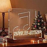 Rodioer Now Playing Vinyl Record Stand with Adjustable Brightness, 5mm Acrylic & Wood Base Desktop Holder for 12" Vinyls, Gif