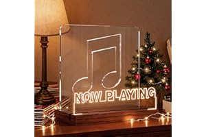 Rodioer Now Playing Vinyl Record Stand with Adjustable Brightness, 5mm Acrylic & Wood Base Desktop Holder for 12" Vinyls, Gif