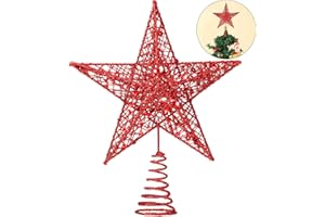BLULU 10 Inches Christmas Tree Star Topper Xmas Tree Topper Star Christmas Decoration Glittered Tree-top Star (Red)