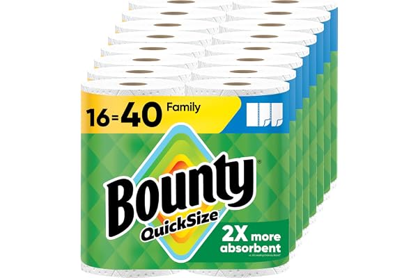 Bounty Paper Towels Quick Size, White, 16 Family Rolls = 40 Regular Rolls