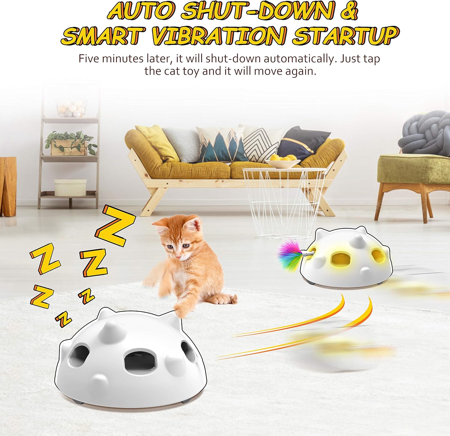 2020 Newest Pop and Play Interactive Cat Toy, Low Noise Robotic Cat Toy with 900mAh Rechargeable Battery&Auto Shut-Off, 3 Adjustable Speed, Electronic Cat Toys for Indoor Cats, Includes 4 Accessories : Pet Supplies
