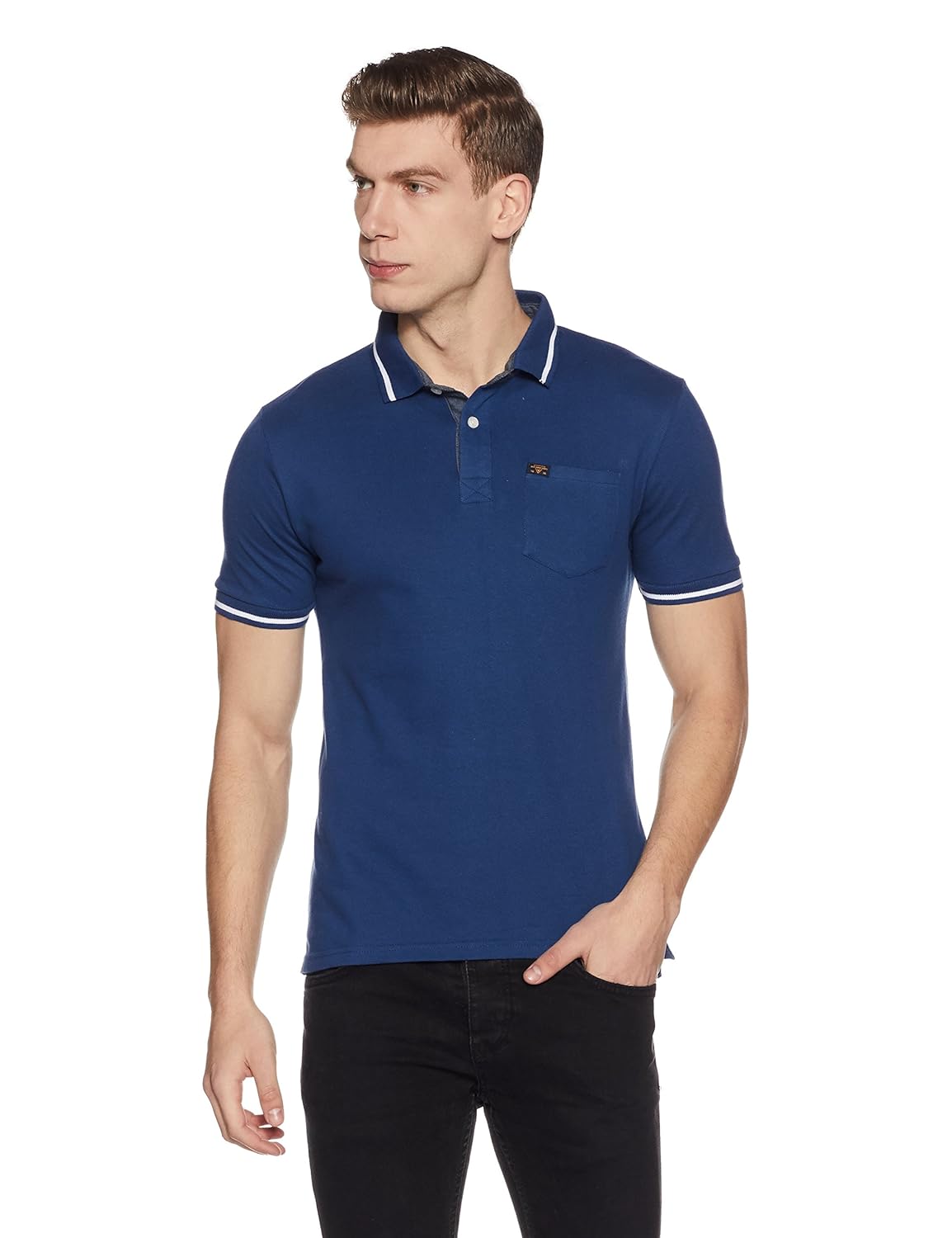 symbol amazon brand men's stylized cotton polo t-shirt
