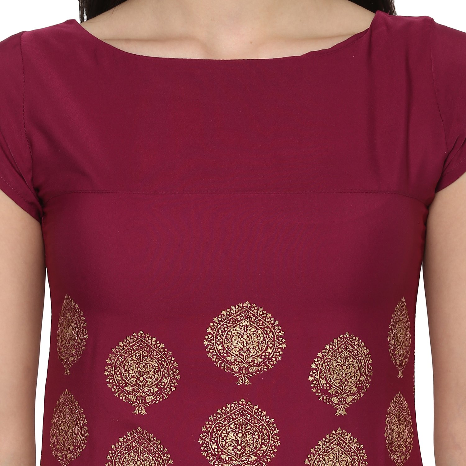 ives straight maroon crepe printed printed casual kurti for women