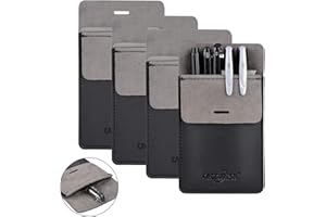 Cacturism Pocket Protector, 4 Pack Premium PU Leather Men Women Pen Holder Pouch Pocket Organizer For Shirts, Lab Coats, Pants; Multi-Purpose-Holds Pens, Pointers, Pencils, Ruler, Tools (Black 4 Pcs)