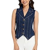 Ladyful Women's Denim Vest Tops Lapel Collar Button Down Sleeveless Jean Vest Waistcoat Blazer