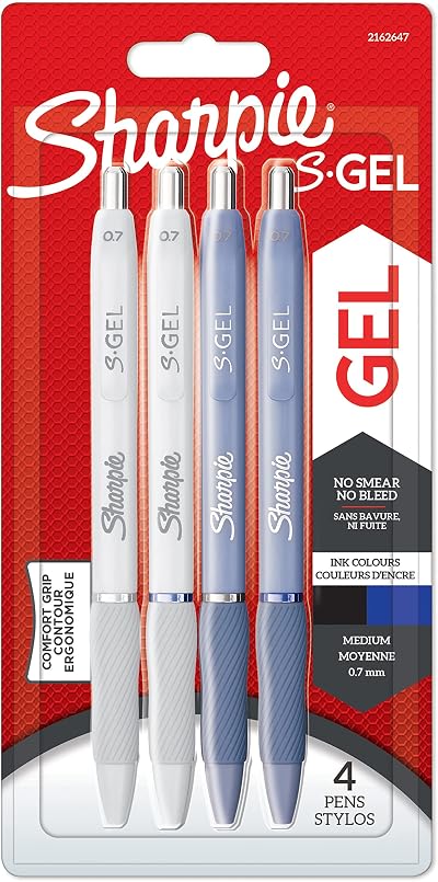 Sharpie S-Gel Gel Pens 0.7mm Frost Blue White Pearl 4 Count Black Blue Ink