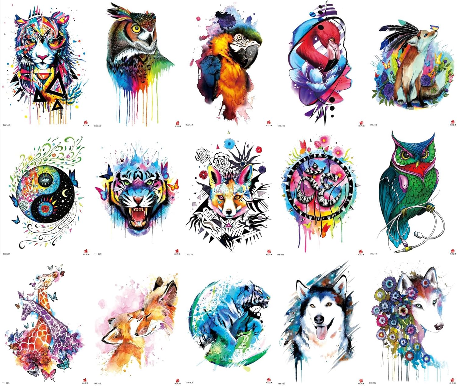 12 Sheets owl Tiger Fox Wolf Animals 8.25