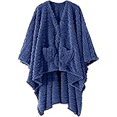 Wearable Blanket Sherpa Fleece Shawl Blanket with Pockets Blanket Poncho Cape for Adults, Cozy Shawl TV Throw Blankets