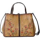 SHARPAD Genuine Leather Satchel for Women Top Handle Bags Handmade Purse Vintage Embossed Leather Crossbody Handbags Hobo Bag