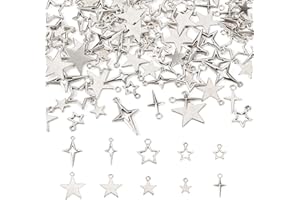 100Pcs Tibetan Style Star Charms Mini Zinc Alloy Pendants Hollow Star Dangle Charms Platinum Color for DIY Bracelets Earring 