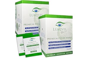 Lumivis Eyelid & Eyelash Wipes with Tea Tree Oil 72 Pcs - Daily Eye Cleanser for Blepharitis, Itchy, Stye Eyes - Individually Wrapped, Natural Makeup Remover