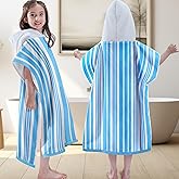 VOOVA & MOVAS Big Kids Poncho Towel with Hood - Teens Hooded Pool Towel Robe (8-16Years), Large and Absorbent Cotton - Versatile for Beach, Pool, Swim, and Bath,Light Blue Stripe