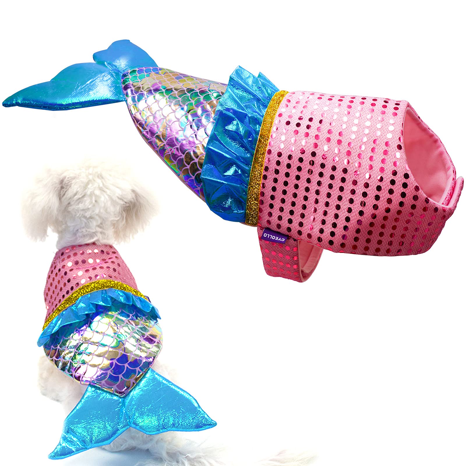 Photo 1 of cyeollo Dog Costume Mermaid Costumes for Small Dogs Halloween Outfit Holiday Birthday Party Dog Clothes Outfits Sparkly Pet Costumes Size M