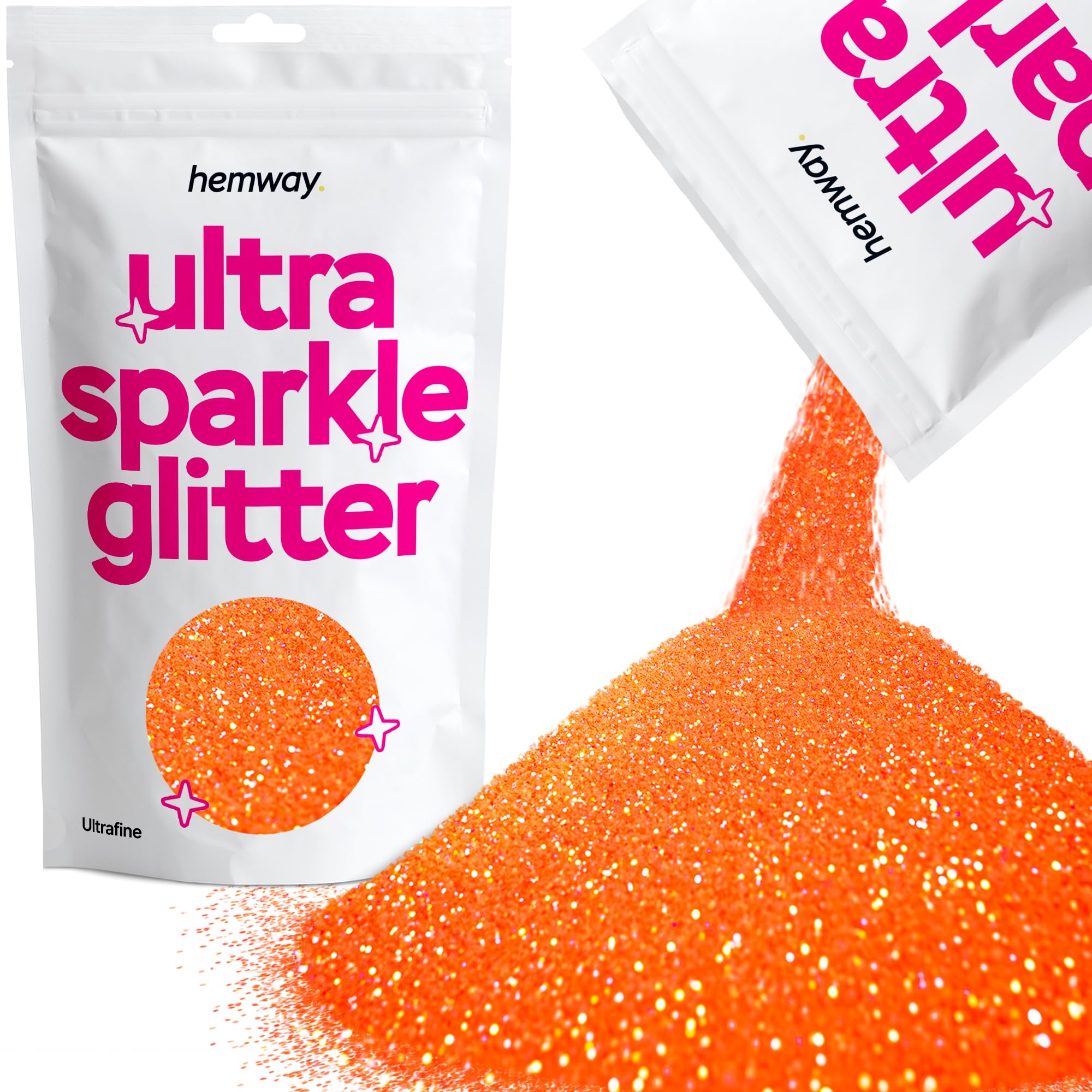 Hemway Ultra Sparkle Glitter Fluorescent Peach Orange 100g Ultrafine | Glitter for Arts & Craft, Makeup, Nail Art, Crafting, Card Making, Sparkle Decoration