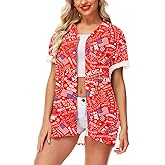 AOBUTE Womens Mardi Gras Button Up Top Carnival Short Sleeve Shirts