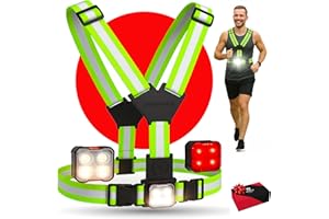 GREERRIDE Reflective Running Vest and Gear - Reflective Vest Including Rechargeable & Removable Running Lights for Runners - Perfect for Night Walking with Safety Lights to Provide High Visibility
