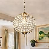 HUOKU Gold Globe Crystal Chandelier, 12.6" Vintage Sphere Globe Chandelier Pendant Light Small Flush Mount Ceiling Light for 