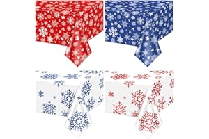 APUXXJUPA Christmas Tablecloth, 4 Pcs Red Blue Winter Wonderland Snow Flakes Table Covers for Christmas Decorations Holiday Party Supplies, 51 x 86 in