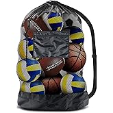 BROTOU Thickened Extra Large Sports Ball Bag Mesh Socce Ball Bag Heavy Duty Drawstring Bags Team Work for Holding Basketball, Volleyball, Baseball, Swimming Gear with Shoulder Strap