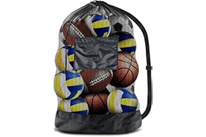 BROTOU Thickened Extra Large Sports Ball Bag Mesh Socce Ball Bag Heavy Duty Drawstring Bags Team Work for Holding Basketball, Volleyball, Baseball, Swimming Gear with Shoulder Strap