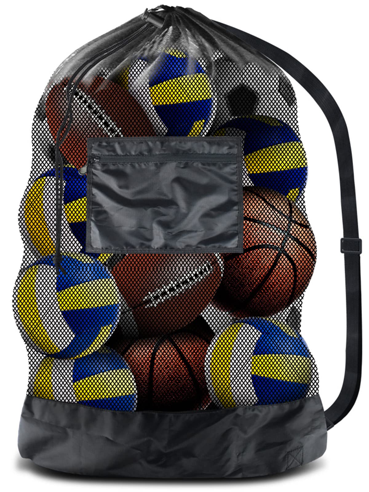 Photo 1 of BROTOU Thickened Extra Large Sports Ball Bag Mesh Socce Ball Bag Heavy Duty Drawstring Bags Team Work for Holding Basketball, Volleyball, Baseball, Swimming Gear with Shoulder Strap
