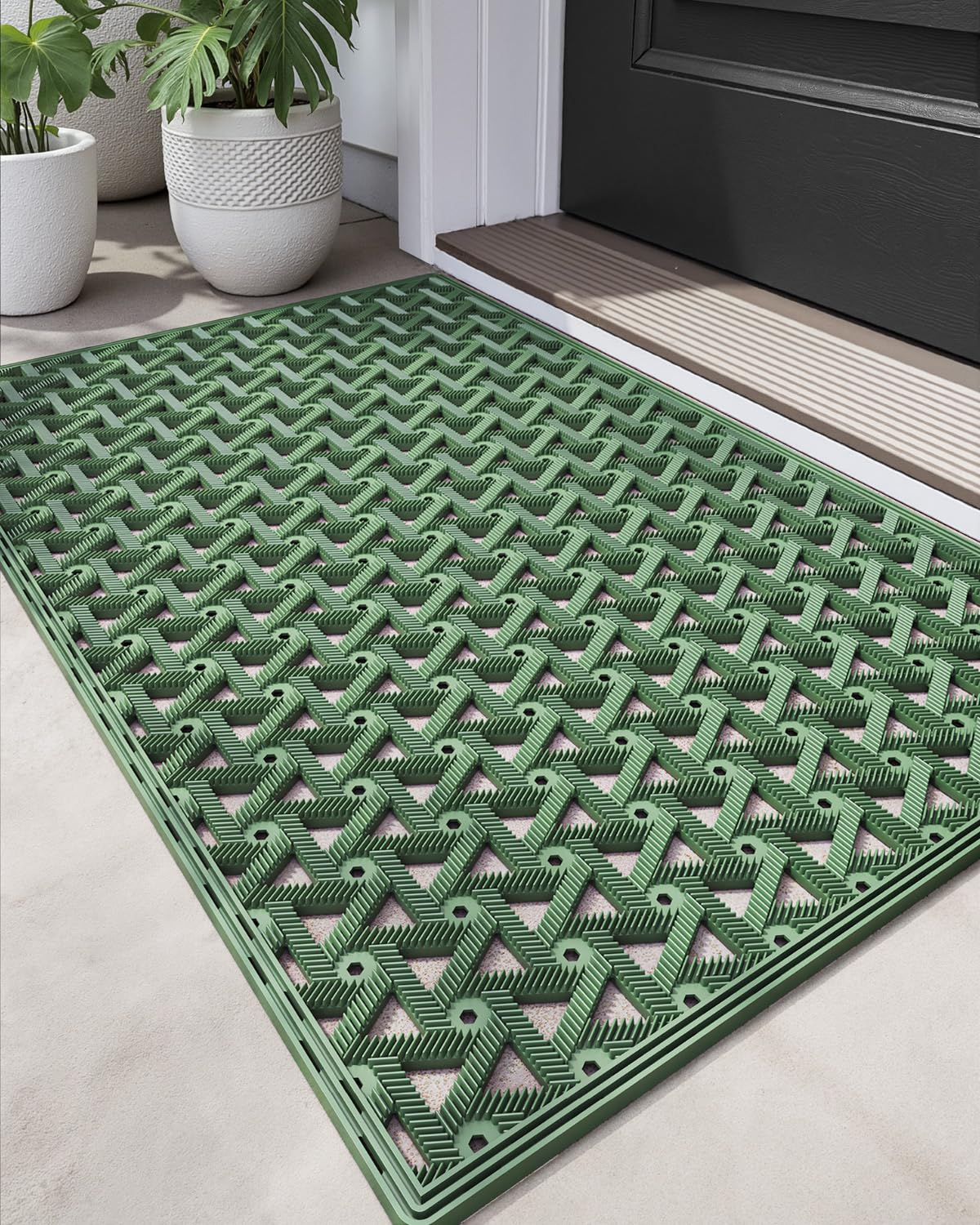 Photo 1 of * UNUSED BUT SLIGHTLY DUSTY *DEXI Front Door Mat Outside Entrance?24x36 Rubber Floor Doormat Heavy Duty Non Slip, Dirt Trapper Waterproof Exterior Entry Mats All Weather for Patio Entryway Drainage, Green