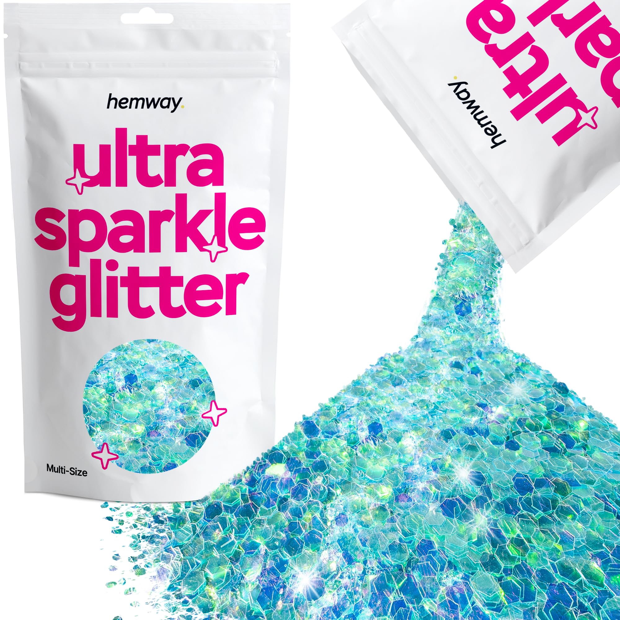 Hemway Ultra Sparkle Glitter Fluorescent Blue 100g Multi Size | Glitter for Arts & Craft, Makeup, Nail Art, Crafting, Card Making, Sparkle Decoration