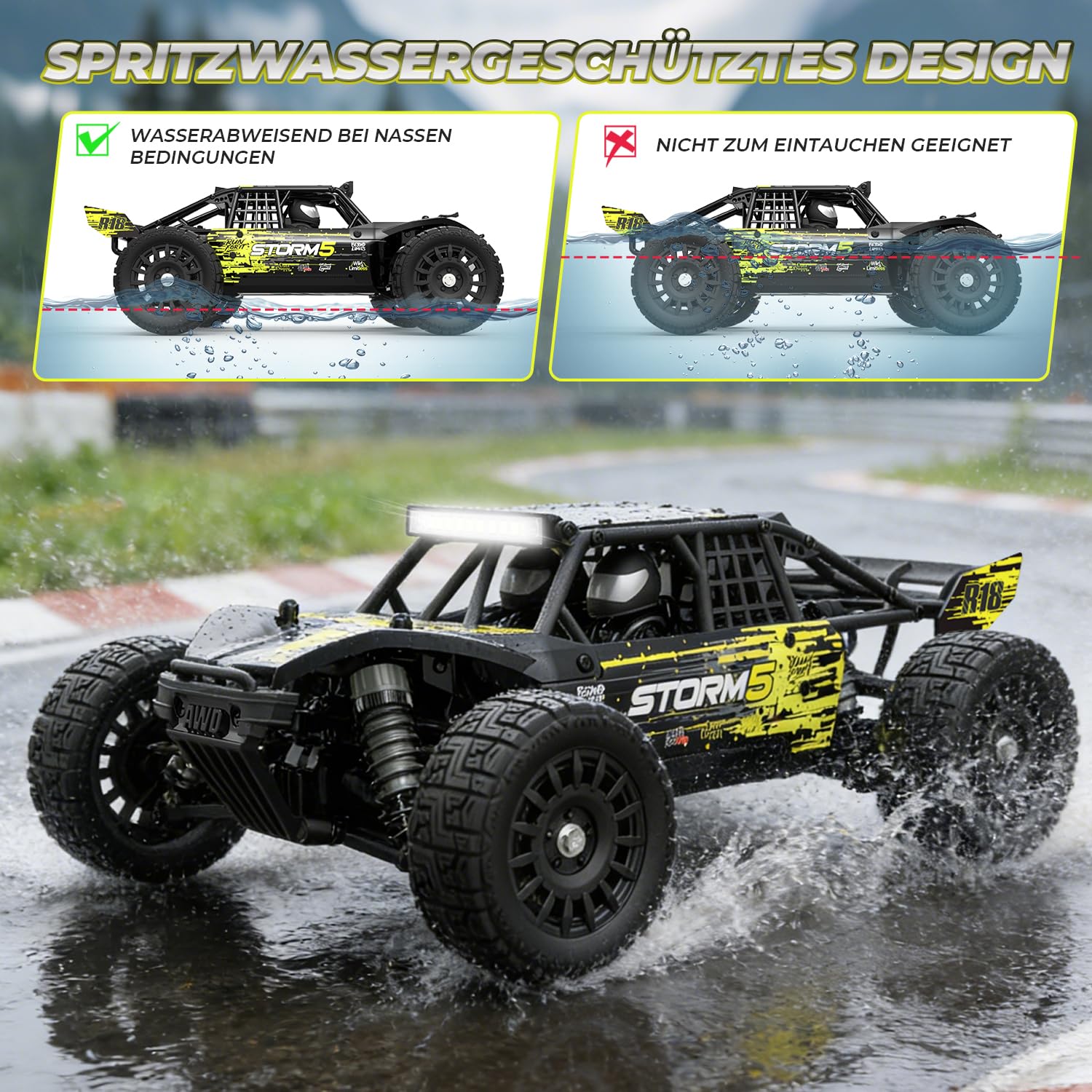 HAIBOXING 18856 1:18 4WD Ferngesteuertes Auto Offroad Monstertruck, 36 km/h Hochgeschwindigkeits RC Auto, Wasserdichter Geländewagen mit 2 Akkus, Spielzeug für Kinder und Erwachsene 6