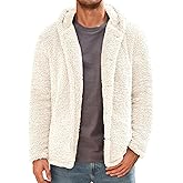 Runcati Mens Fuzzy Sherpa Hoodie Long Sleeve Button Down Fleece Jackets Casual Winter Hooded Sweatshirt