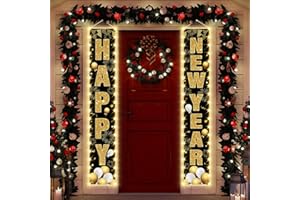 KREYFER 71 x 12 Inches Happy New Year Lighted Banner for Doorway Porch Yard, Festive NYE Holiday Theme Decor Outdoor Indoor Front Door Wall Welcome Hanging LED Banner Door Sign Decorations Party Supplies2025