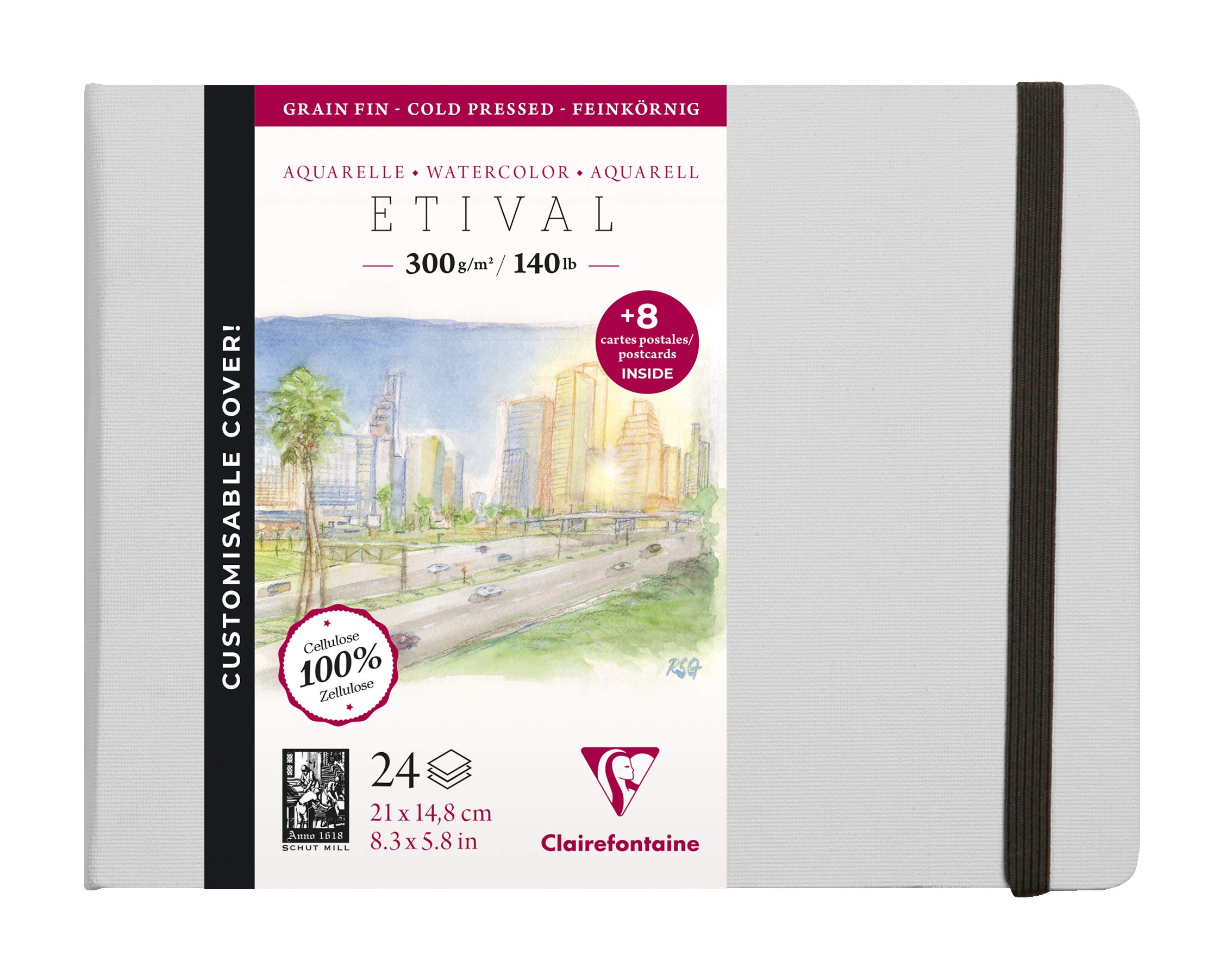 Clairefontaine - Ref 975445C - Etival Cold Pressed Sewn Watercolour Painting & Drawing Book (24 Sheets of Paper) - 21 x 14.8cm - 300gsm Cellulose Art Paper