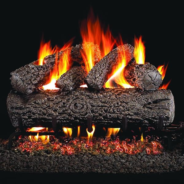 Amazon.com: Peterson Real Fyre 24-inch Charred Aged Split Oak Log Set With  Vent-free Natural Gas Ansi Certified G10 Burner - Electronic Non-standing  Pilot And Variable Flame Remote : Home u0026 Kitchen