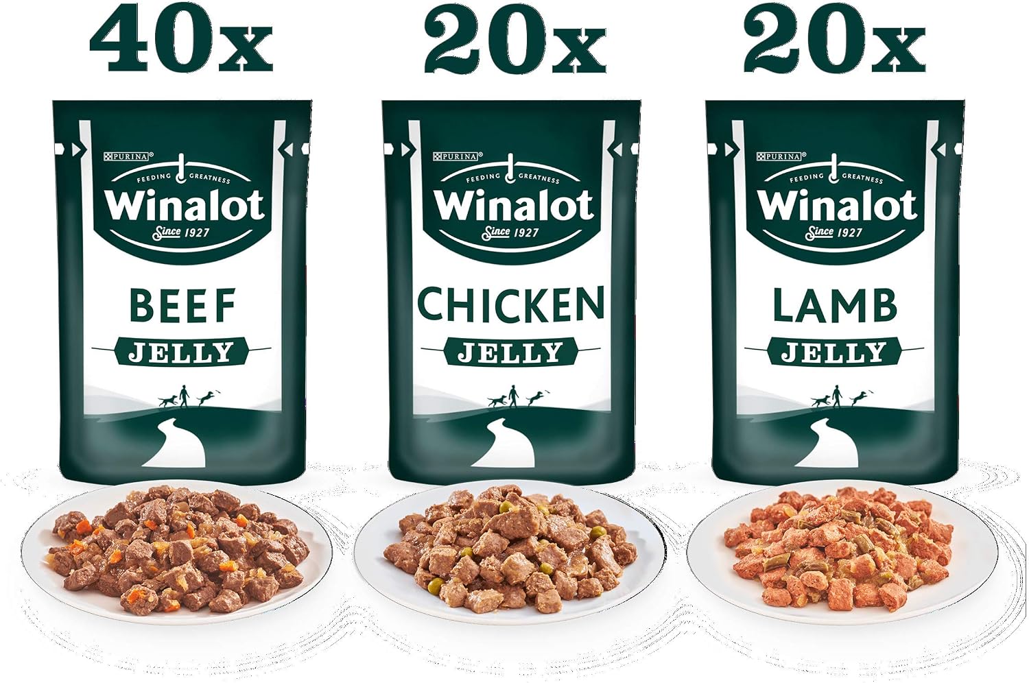 WINALOT Meaty Chunks Adult Wet Dog Food Mixed in Jelly Beef, Chicken, Lamb 80x100g Pouches, 100 g (Pack of 80) - Image 4