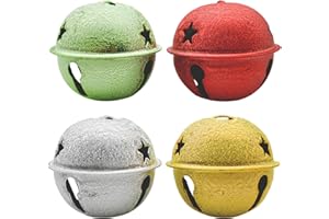 Pinenjoy 4Pcs Christmas Jingle Bell with Star Cutouts 2.36inch/61mm Sleigh Bell Frosted Round Metal Bell for Home Garden Wedding Craft Hanging Decoration