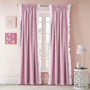 Amazon.com: Roslynwood Pink Ruffled Curtains Romantic for Bedroom Curtains for Living Room ...