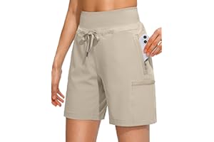 Obla Women's Hiking Cargo Shorts Zipper Pockets Soft High Waisted Quick Dry 7 Inch Long Shorts for Women Golf Athletic Summer