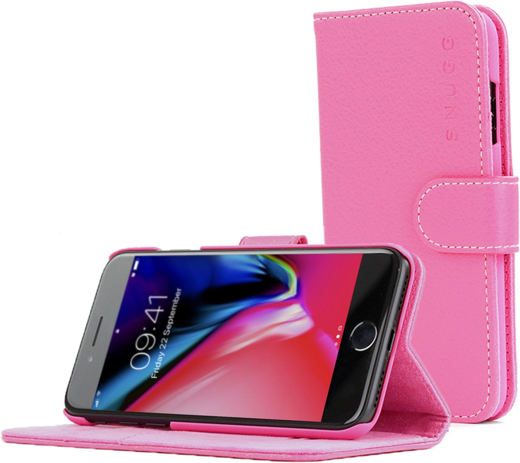 Snugg iPhone 8 Plus / 7 Plus Wallet Case โ Leather Card Case Wallet with Handy Stand Feature โ Legacy Series Flip Phone Case Cover in Hot Pink